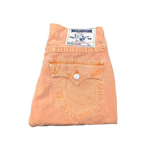 True Religion Jeans Size 32 STRAIGHT CUT OFF Orange - Picture 6 of 9